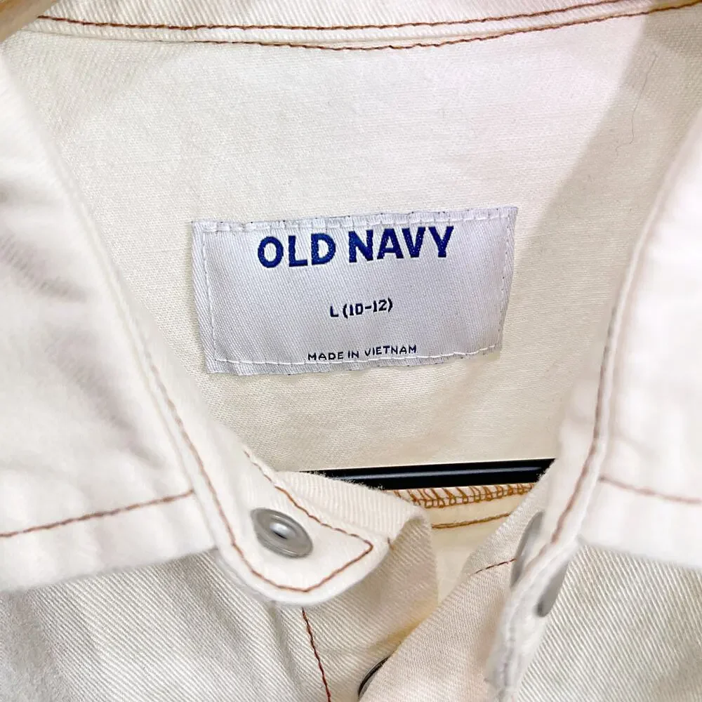 Old Navy Puff Sleeve Button Front Romper Cream Cotton Casual Girls Large 10 12
